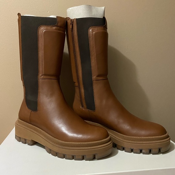 BRUNO PREMI Brown Leather Chunky Boots - Picture 1 of 10